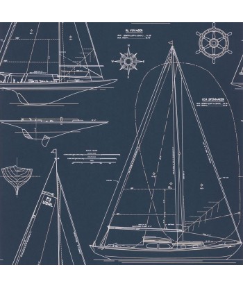 Papier Peint RL Boat Blueprint White On Dark Blue acheter en ligne